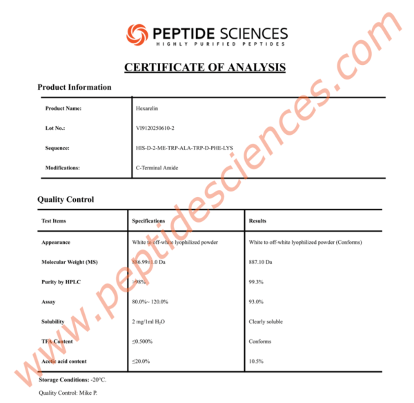 HEX6102COA.png Hexarelin 2mg
