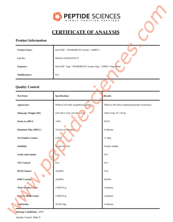 MIG27019COA.png Mod GRF, Ipamorelin, GHRP-2 (Blend)