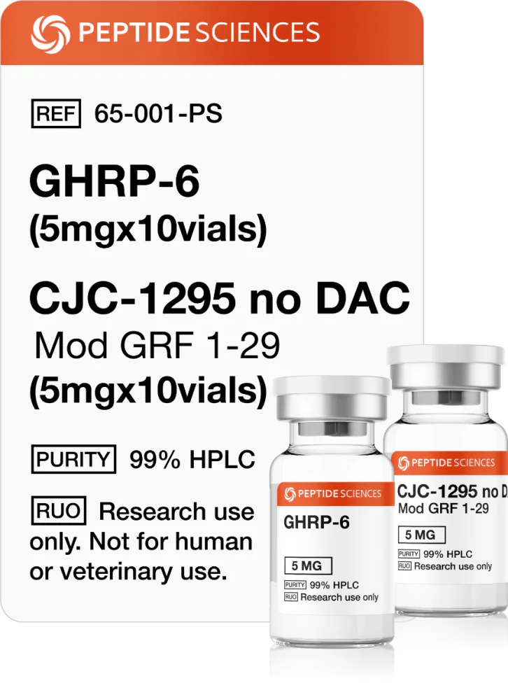 Two sealed glass vials of CJC-1295 and Ipamorelin.